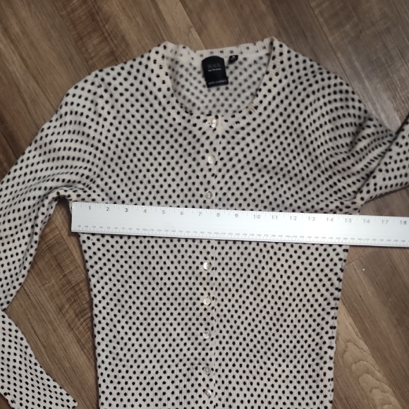 Saks Fifth Avenue Black Label 100% Cashmere Polka Dot Cardigan Sweater - Picture 7 of 15